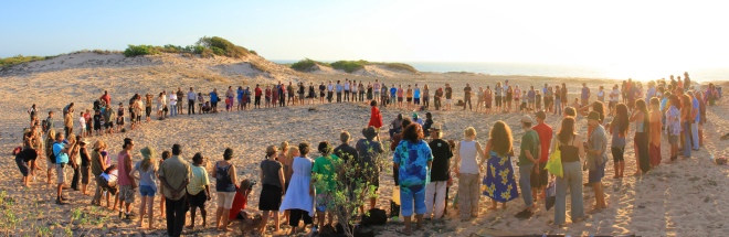 The Indigenous Mob of the Dampier Peninsular hold a Corroborree at Walmadan. As a very rare and special event they invite guardia (whitefella) to dance corroborate with them. Many laughs to be had by the countrymen as they try to teach guadia to dance the right way!  Photo: Julia Rau